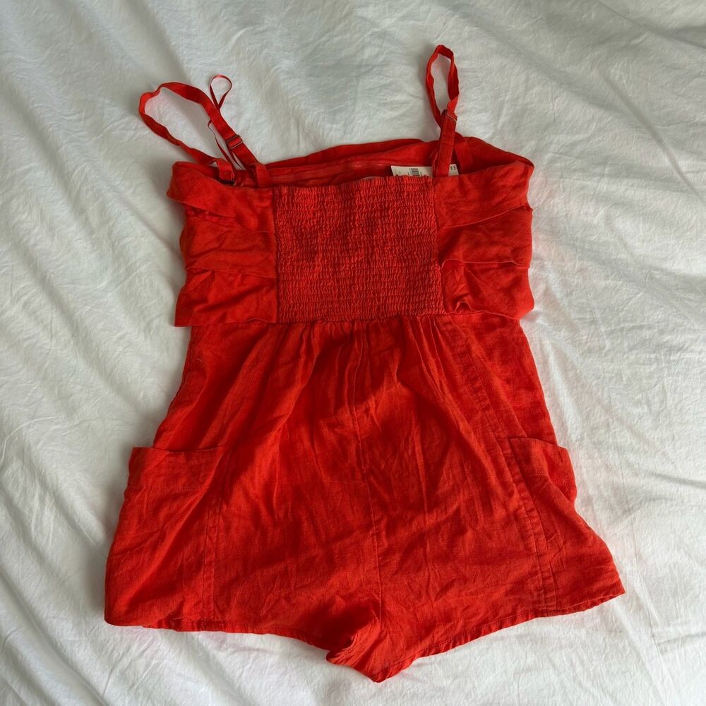 Anthropologie Ruffled Smocked Romper Size S NWT Red Vermillion